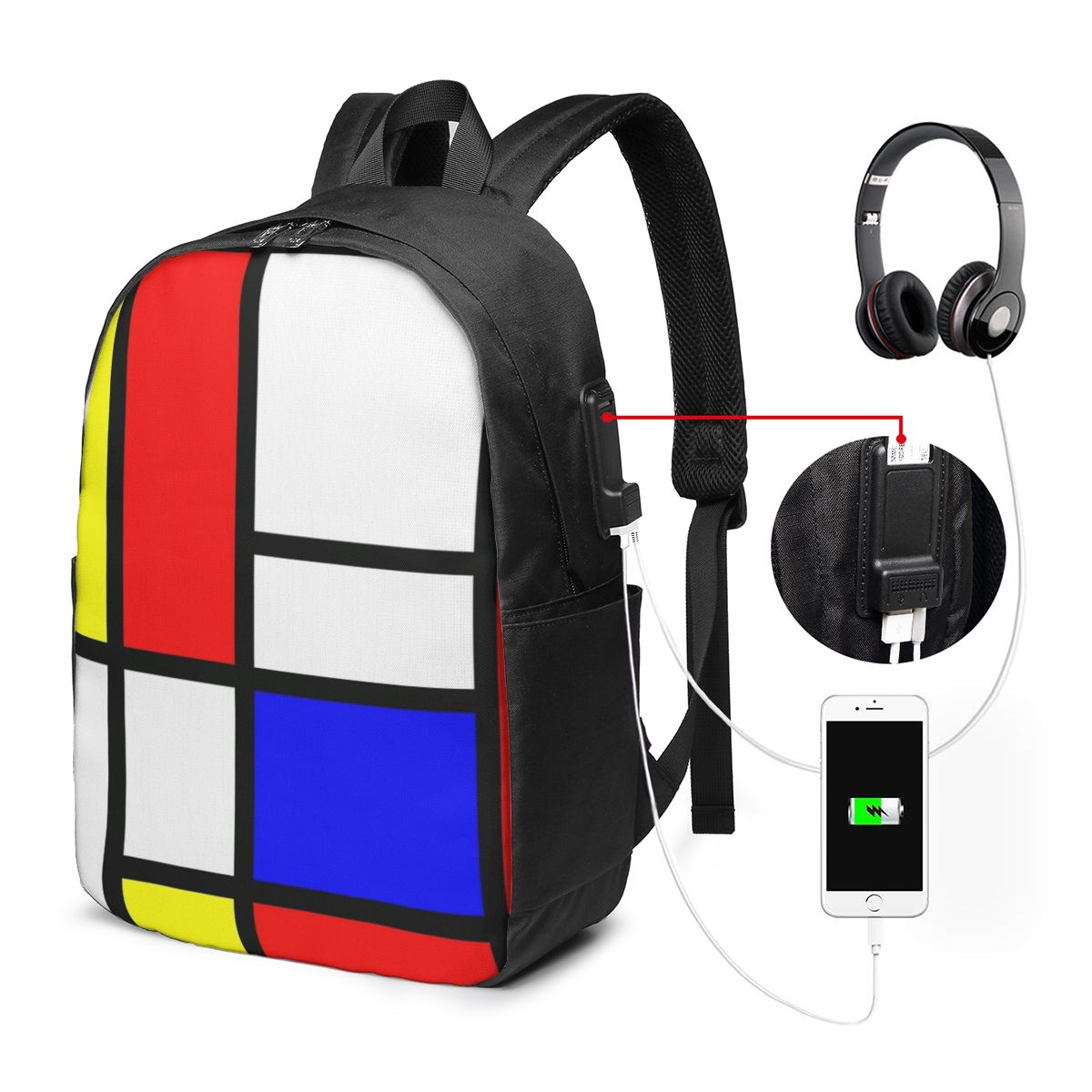 Laptop Bag - Piet Mondrian Composition Backpack Travel Notebook