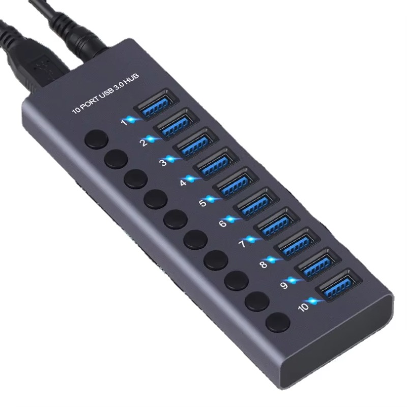 Usb Hub - 10 Port Aluminum Alloy High Speed