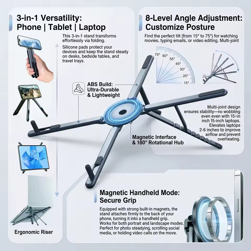 3 in 1 Foldable Magnetic Phone - Laptop Stand ulasan dan harga