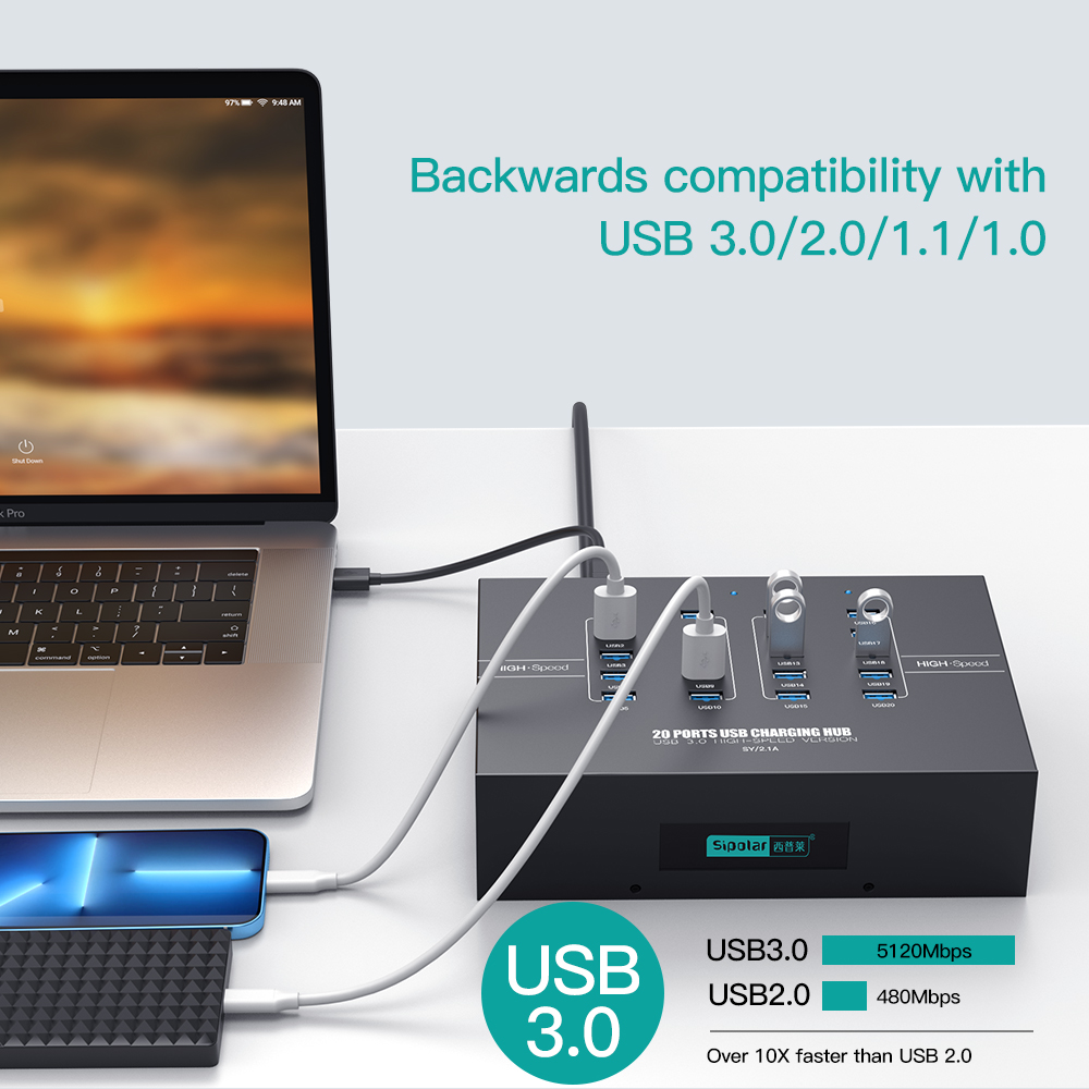 20-Port USB 3.0 Charging Hub w - Usb Hub ulasan dan harga