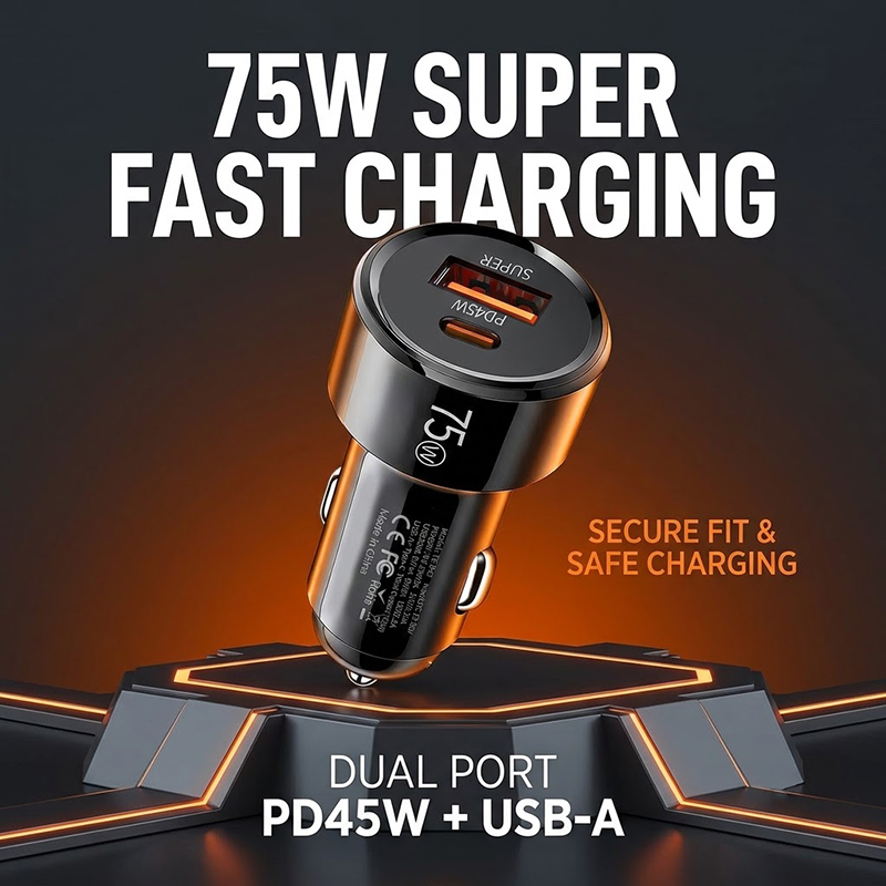 75W Dual Port Car Charger PD 4 - Usb C Hub ulasan dan harga