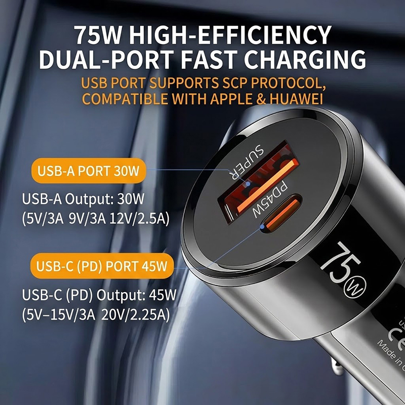 75W Dual Port Car Charger PD 4 - Usb C Hub ulasan dan harga